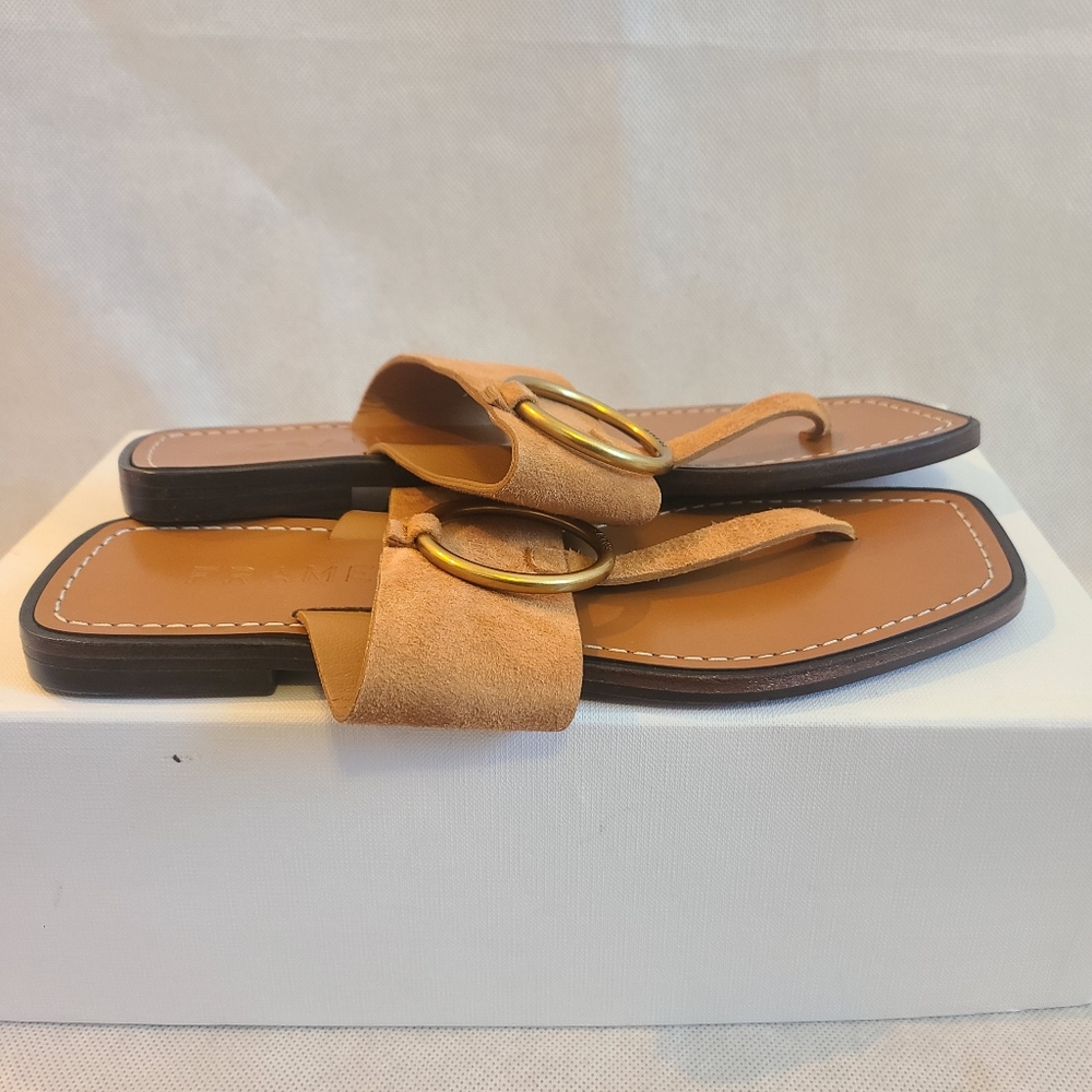 Frame Women's Le Brentwood Flip-flop in Whiskey Suede Size 36 - Picture 4 of 8